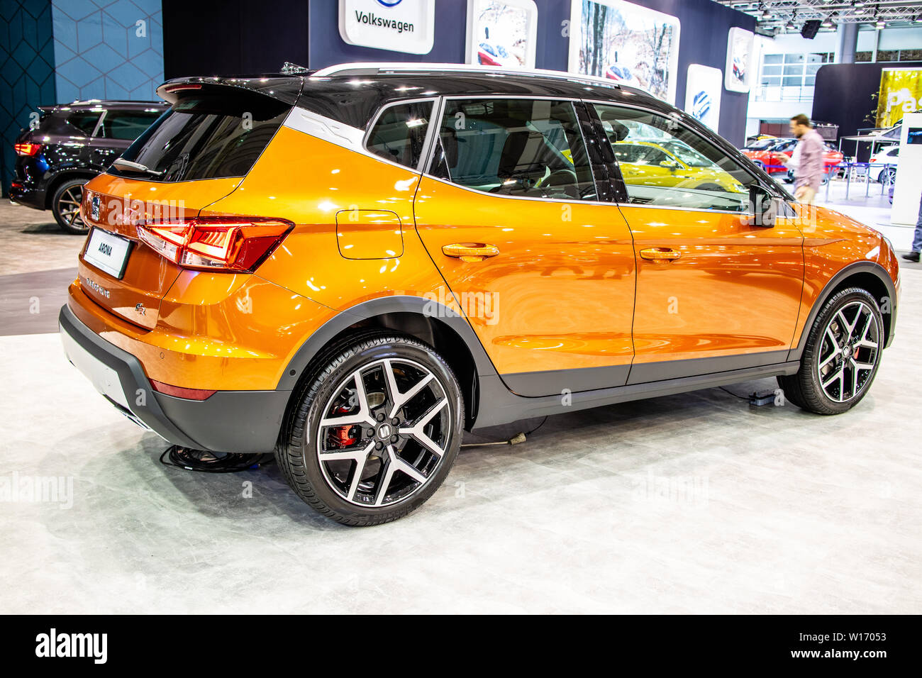 Poznan, Poland, March 2019 Seat Arona, Poznan International Motor Show, mini crossover SUV manufactured by Spanish automobile manufacturer SEAT Stock Photo