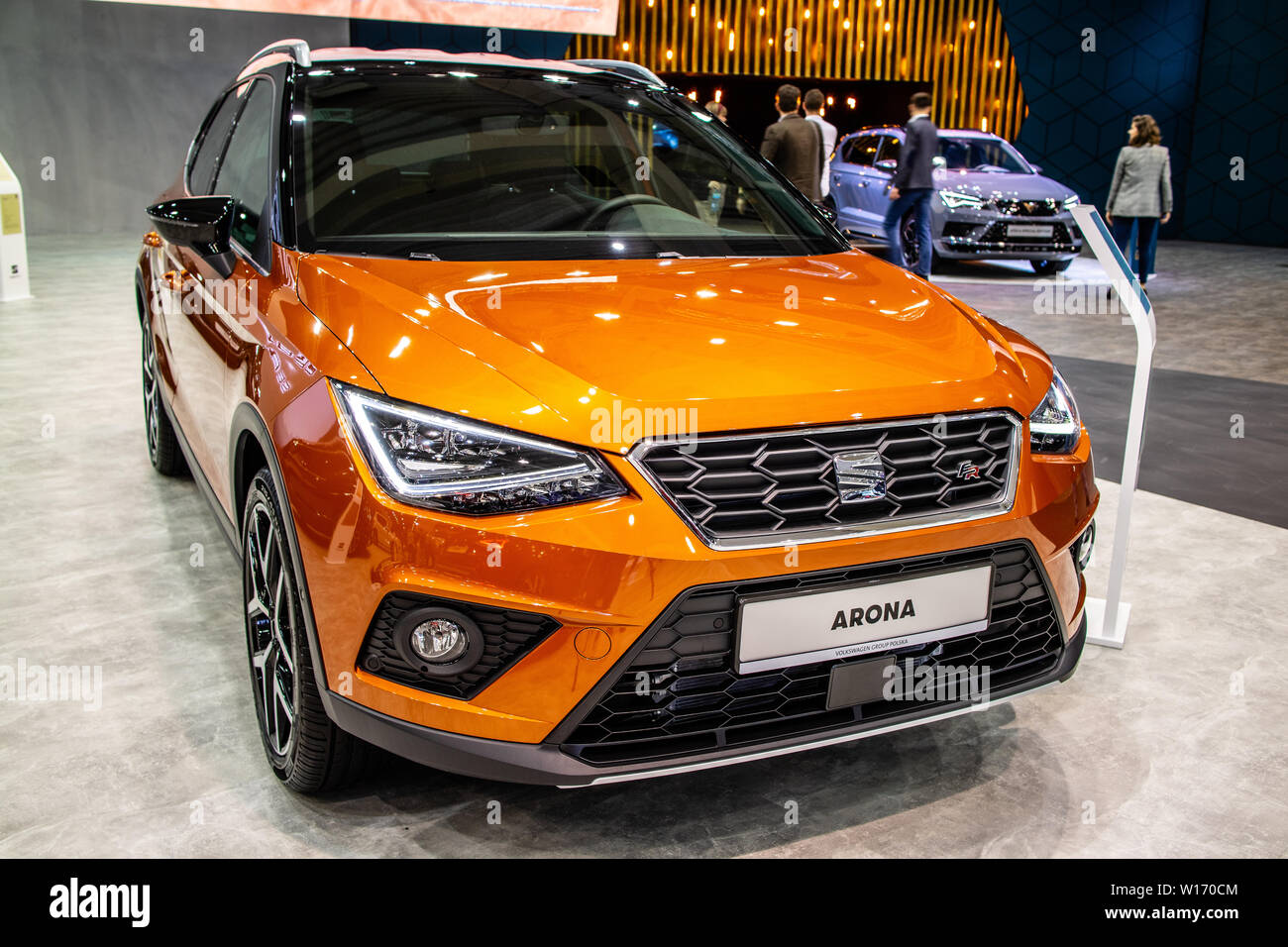 Poznan, Poland, March 2019 Seat Arona, Poznan International Motor Show, mini crossover SUV manufactured by Spanish automobile manufacturer SEAT Stock Photo