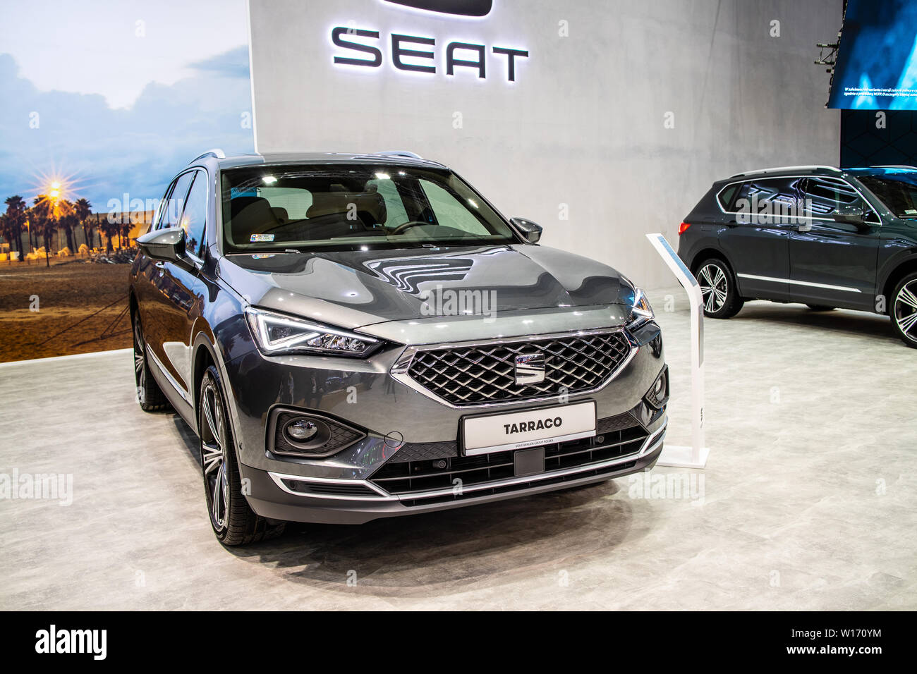 Poznan, Poland, March 2019 Seat Tarraco, Poznan International Motor Show,  MQB-A2 Platform, mid-size crossover SUV manufactured by Spanish SEAT Stock  Photo - Alamy