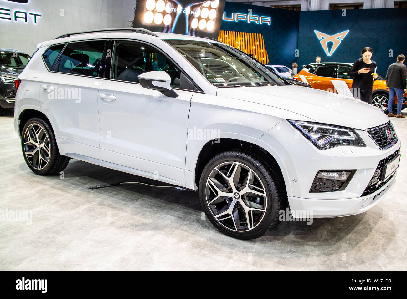 Poznan, Poland, March 2019 white Seat Ateca, Poznan International Motor  Show, compact crossover vehicle (CUV) produced by Spanish SEAT Stock Photo  - Alamy