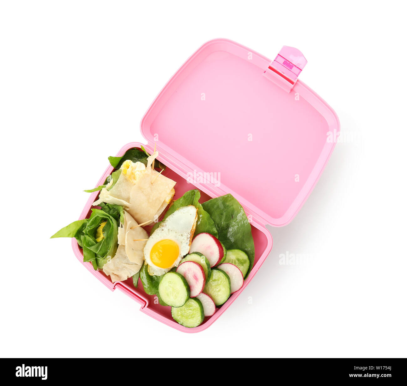 School lunch box with tasty food on white background Stock Photo - Alamy