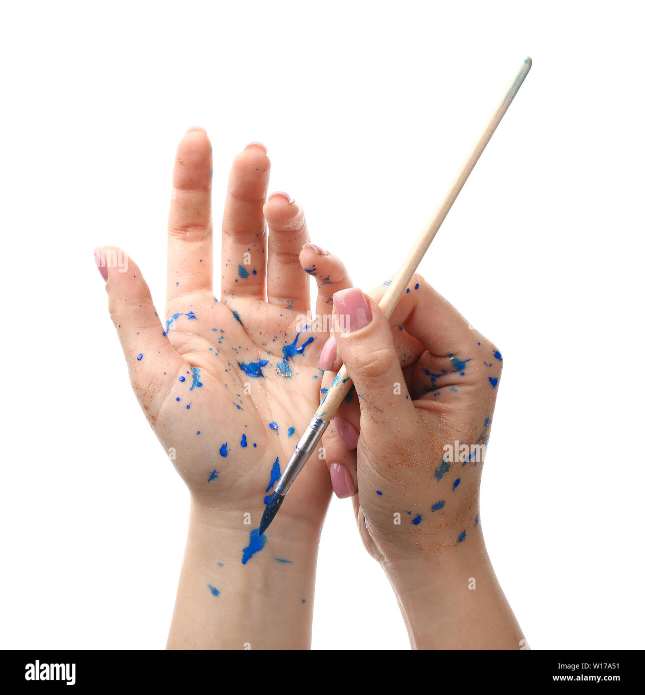 Painted female hands with brush on white background Stock Photo - Alamy