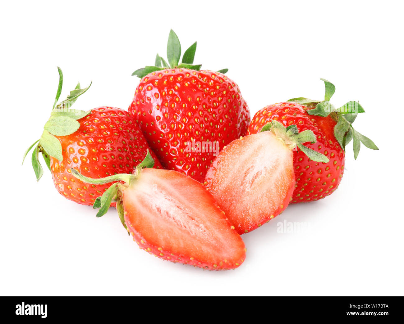 Ripe red strawberry on white background Stock Photo - Alamy