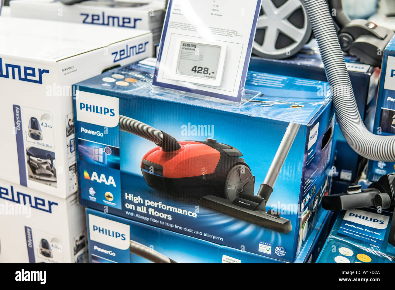 Lodz, Poland, July 2018 inside Saturn electronic store, Philips Performer  Expert Premium vacuum cleaner, high performance on all floors, antiallergic  Stock Photo - Alamy