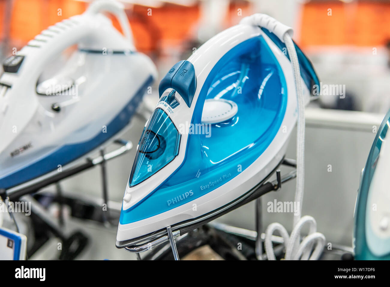 Lodz, Poland, July 9, 2018 inside Saturn electronic store, Philips Azur  Performer Steam iron for ironing, Anti-calc, SteamGlide Plus soleplate  Stock Photo - Alamy