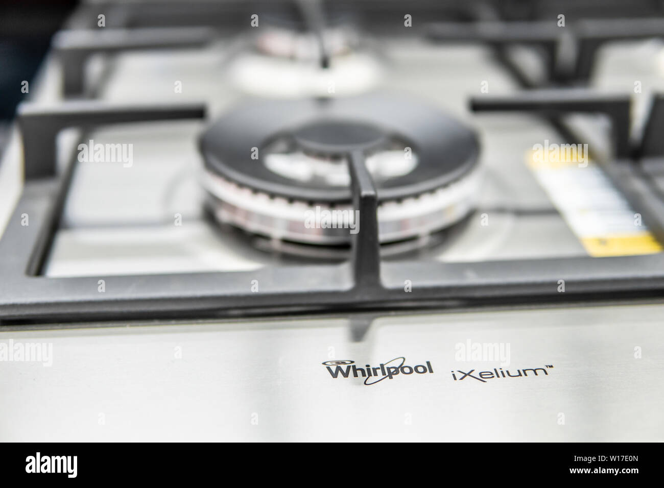 Lodz, Poland, July 2018 inside Saturn electronic store, Whirlpool gas