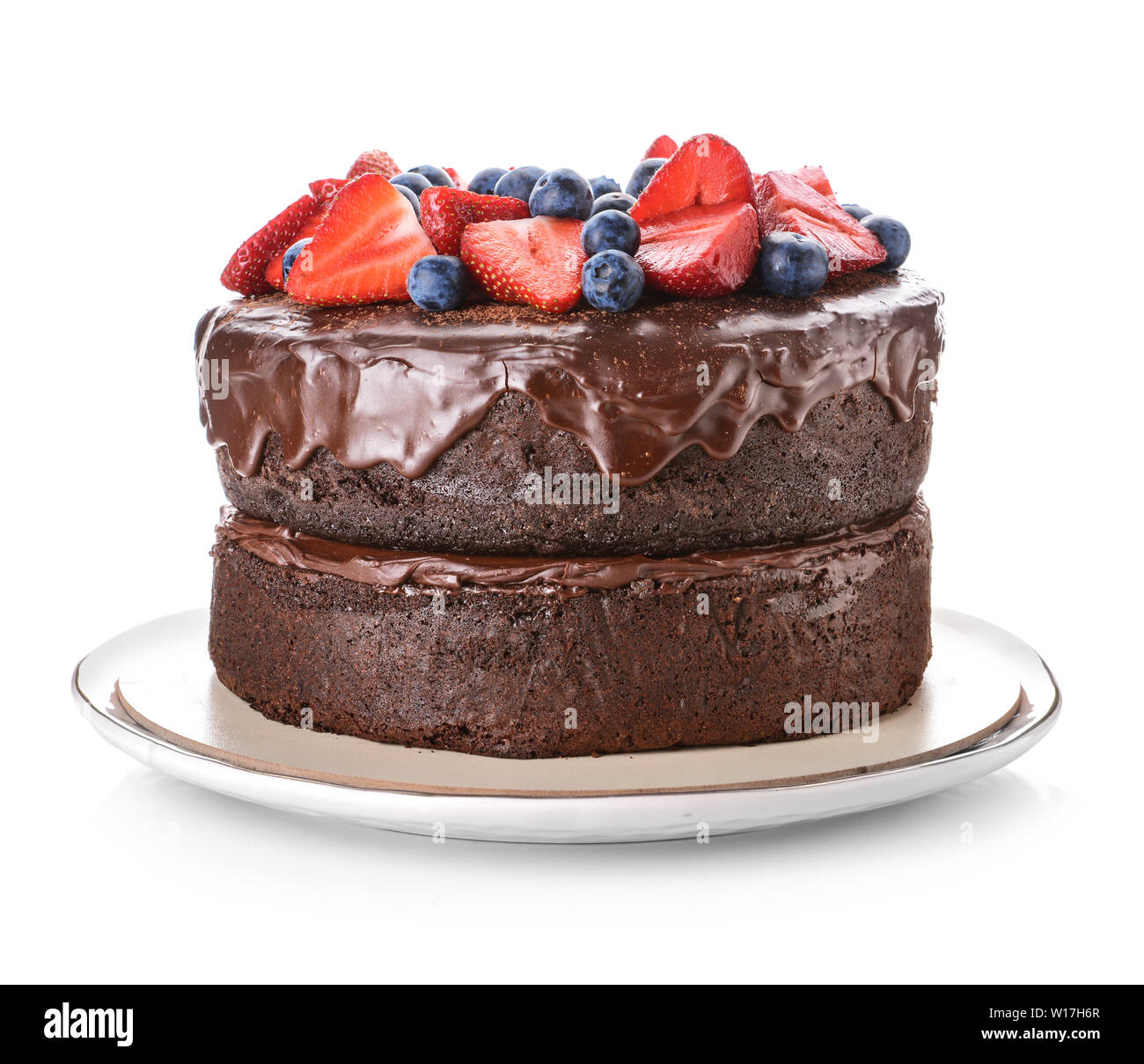 Tasty chocolate cake on white background Stock Photo - Alamy