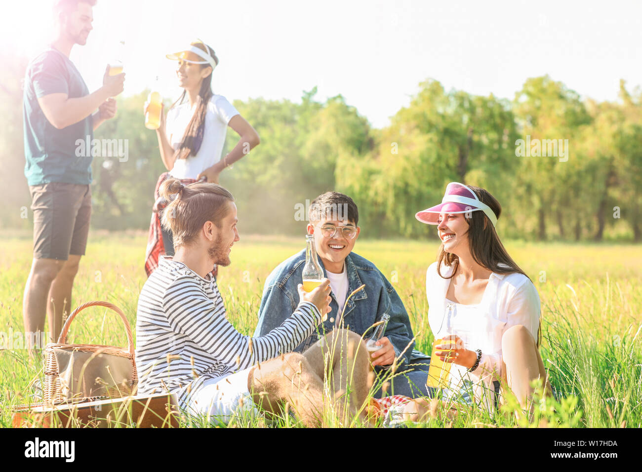 Friends hanging out, enjoying picnic - Stock Image - F020/2364 - Science  Photo Library