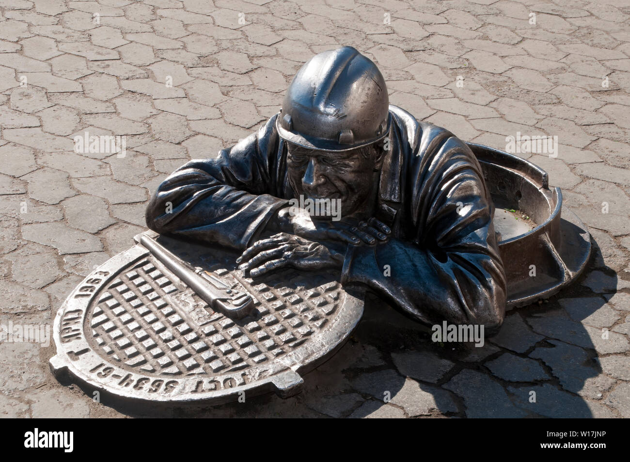 Omsk Russia, monument to the plumber Stepanych, honors the contributions of city workers in keeping the urban area up and running Stock Photo