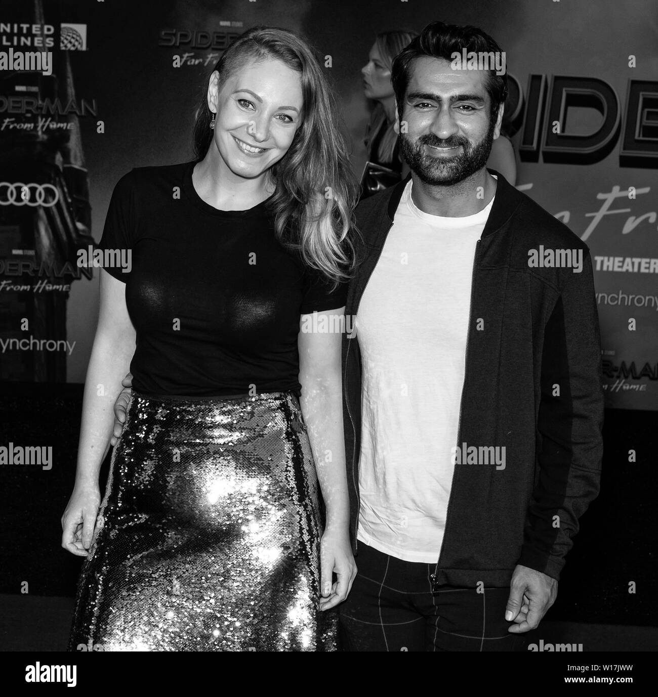 Los Angeles, CA - June 26, 2019: Emily V. Gordon and Kumail Nanjiani attend the premiere of Sony Pictures 'Spider-Man Far From Home' held at TCL Chine Stock Photo