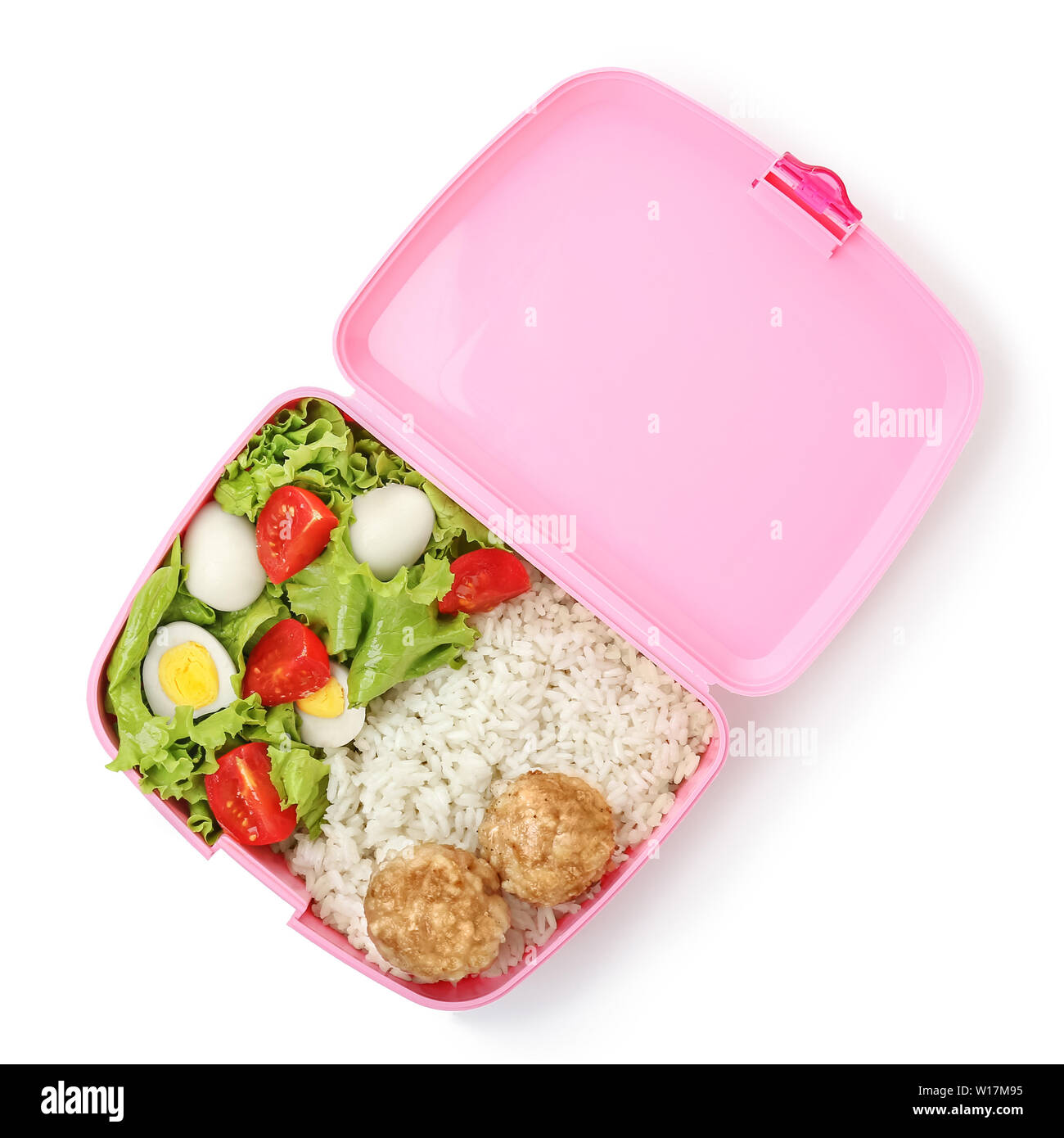 School lunch box with tasty food on white background Stock Photo - Alamy