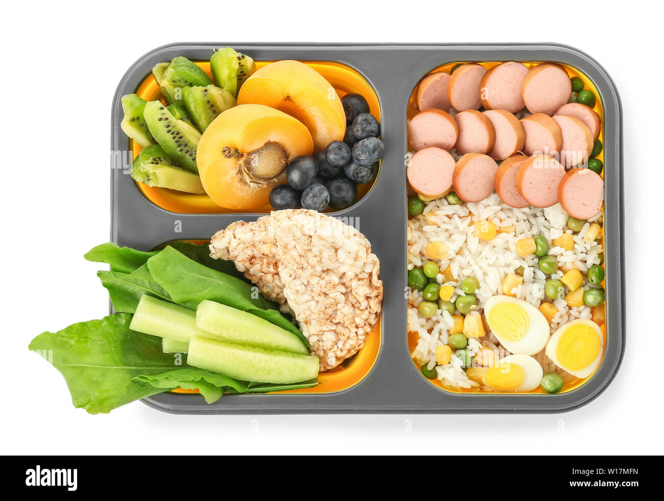 School lunch box with tasty food on white background Stock Photo - Alamy