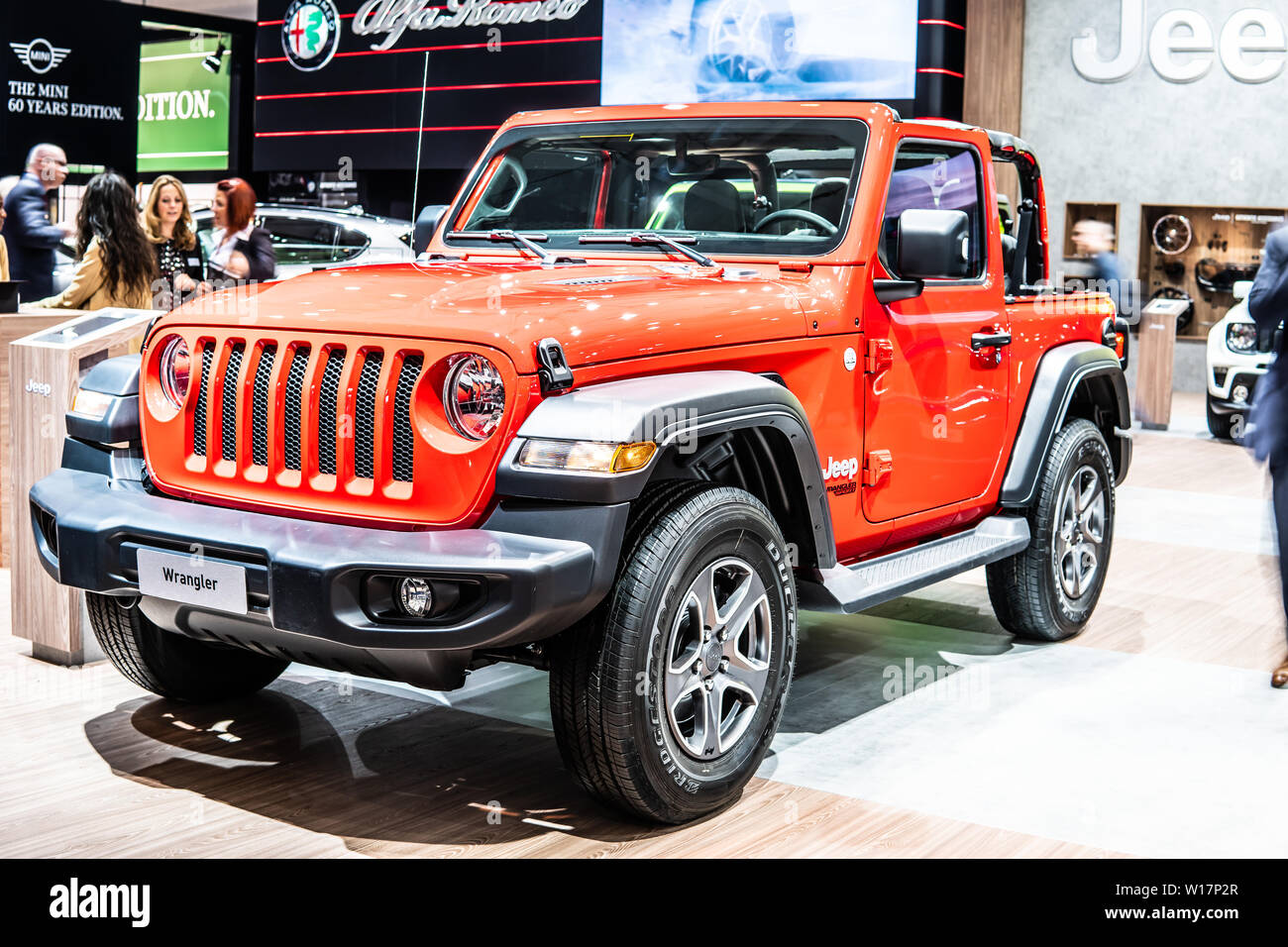 Brussels, Belgium, Jan 2019 metallic red Jeep Wrangler at Brussels Motor  Show, 4th gen, JL four-wheel drive off-road vehicle manufactured by Jeep  Stock Photo - Alamy