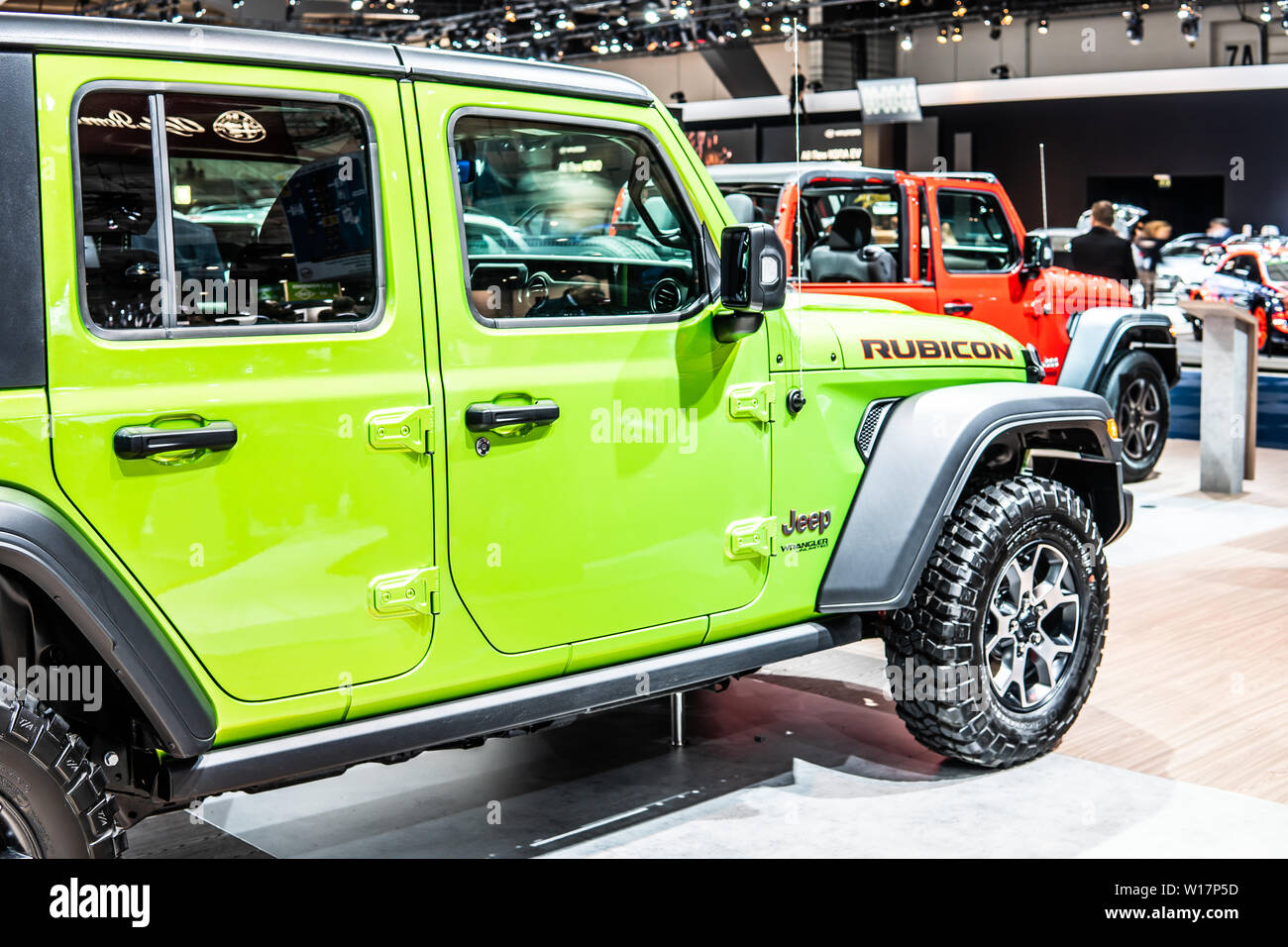 Brussels, Belgium, Jan 2019 green Jeep Wrangler Rubicon at Brussels Motor  Show, four-wheel drive off-road vehicle manufactured by Jeep Stock Photo -  Alamy