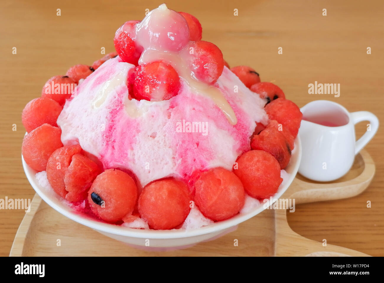 Bingsu sweet dessert shaved korea style / Friut bingsoo watermelon on