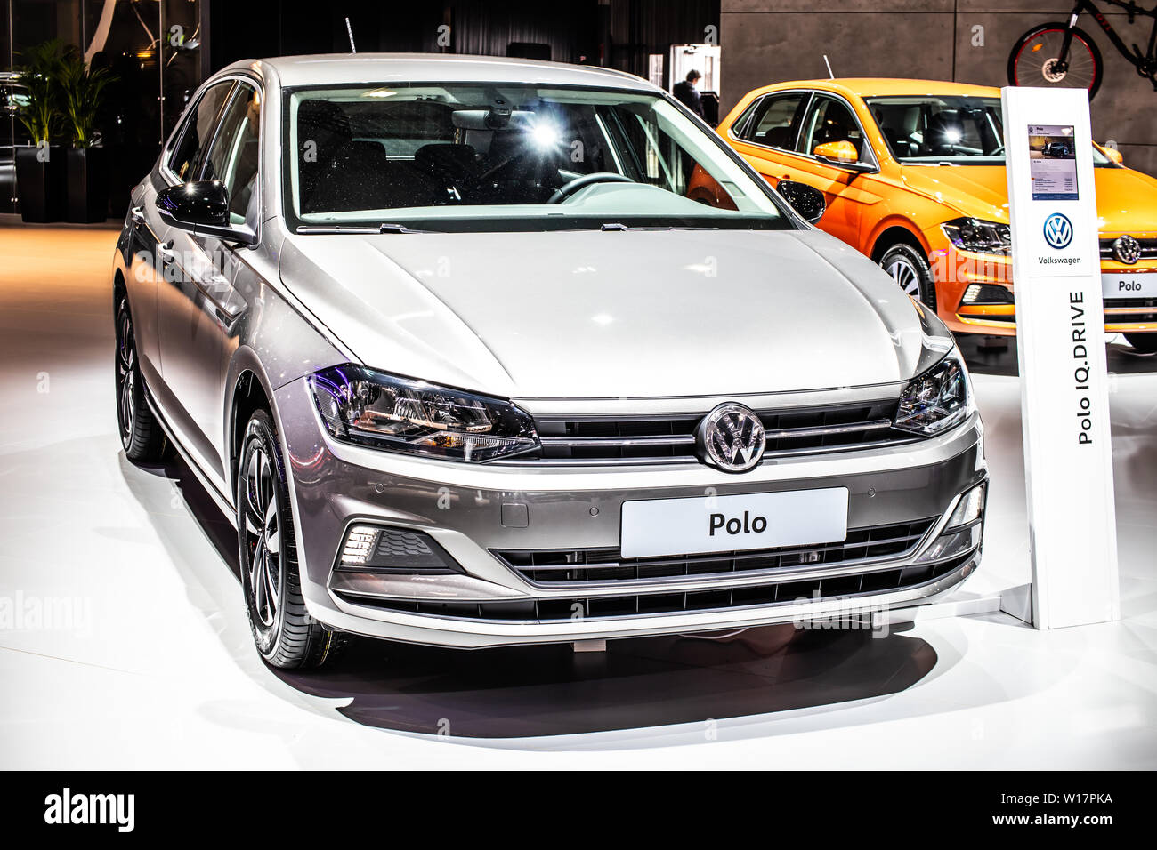 linen base Melodic Brussels, Belgium, Jan 2019: Volkswagen VW Polo at Brussels Motor Show,  Sixth generation, Typ AW, MQB A0 platform, produced by Volkswagen Group  Stock Photo - Alamy