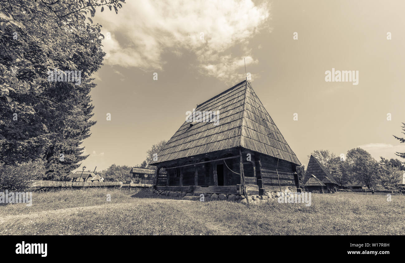 Not for nothing is the Maramures Village Museum. The cottages are rural, with the typical architecture of this place, keeping the design of that time, Stock Photo