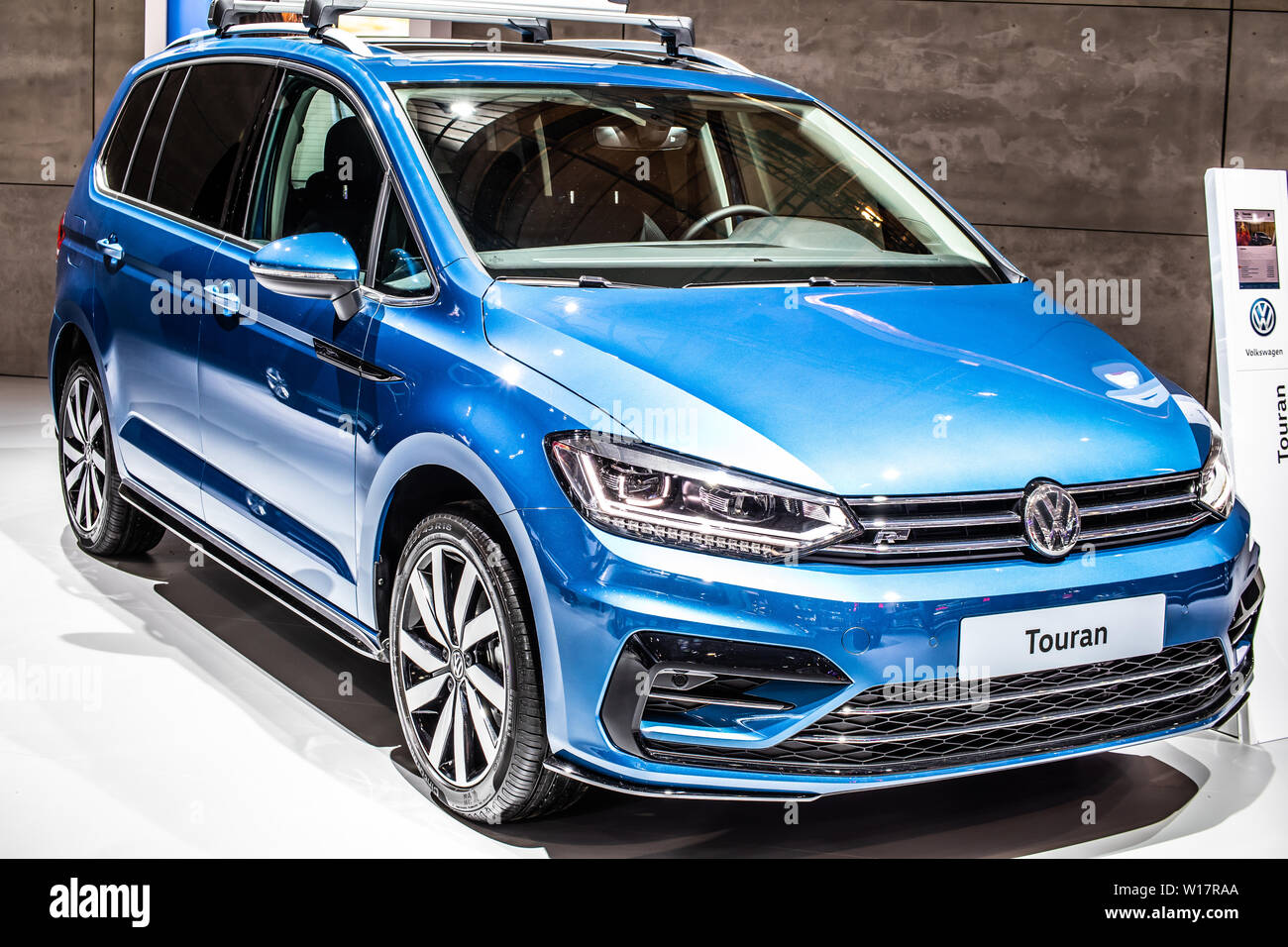 Brussels, Belgium, Jan 2019: Volkswagen VW Touran, Brussels Motor Show, 2nd gen MQB platform, compact MPV multi-purpose vehicle produced by Volkswagen Stock Photo