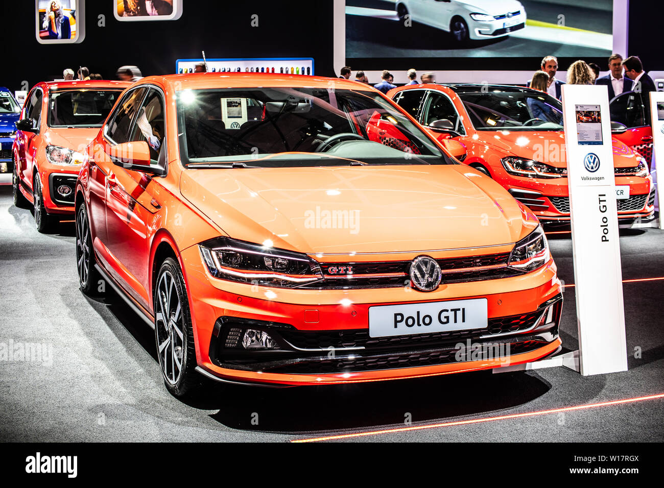 Brussels, Belgium, Jan 2019 red Volkswagen VW Polo GTI, Brussels Motor  Show, Sixth generation, Typ AW, MQB A0 platform, produced by Volkswagen  Stock Photo - Alamy