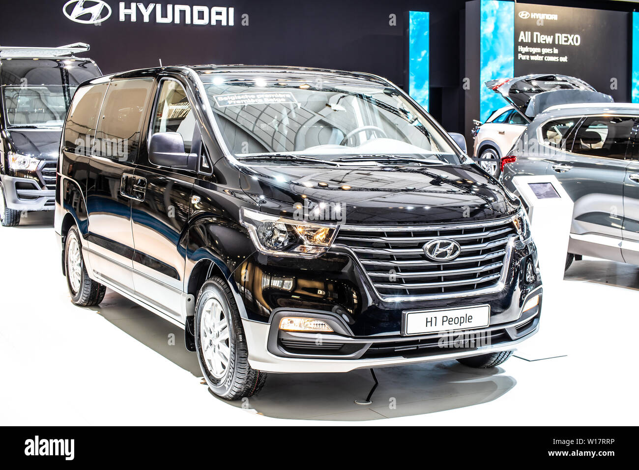 Brussels, Belgium, Jan 2019 black Hyundai H1 People, Grand Starex Urban  H300 at Brussels Motor Show, Travel mover version 4-door van built by  Hyundai Stock Photo - Alamy