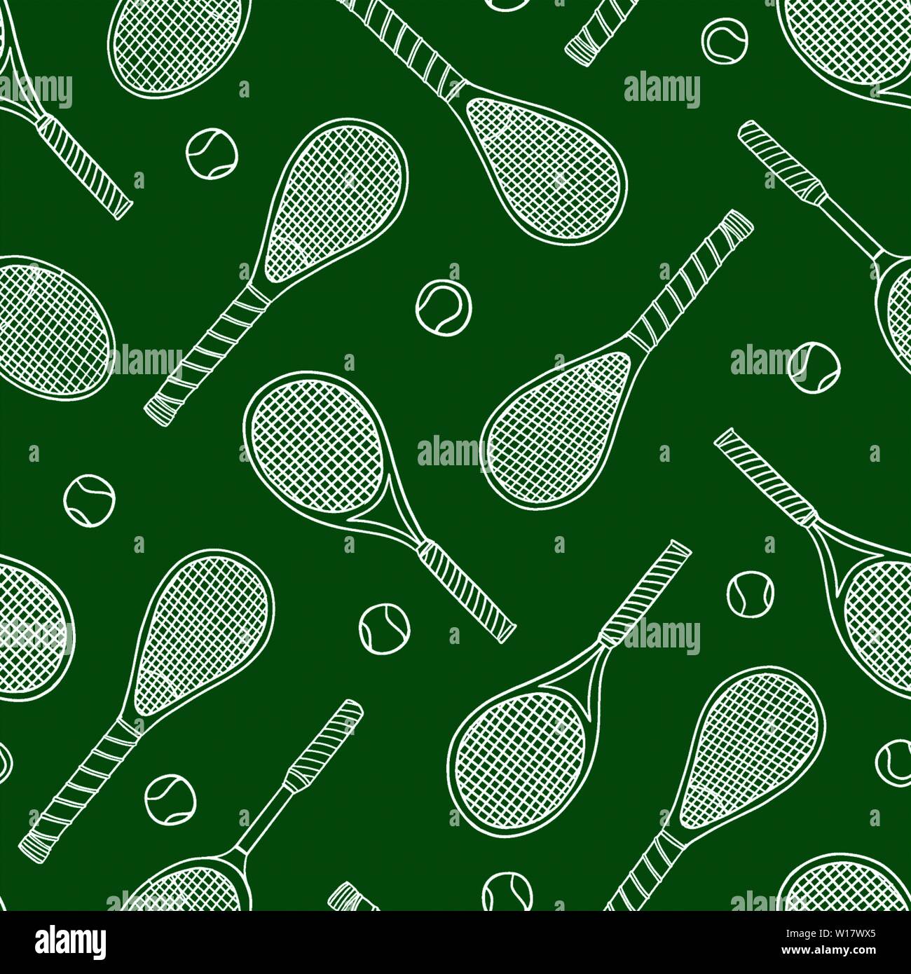 Tennis racket and balls doodle seamless pattern. Vector illustration ...