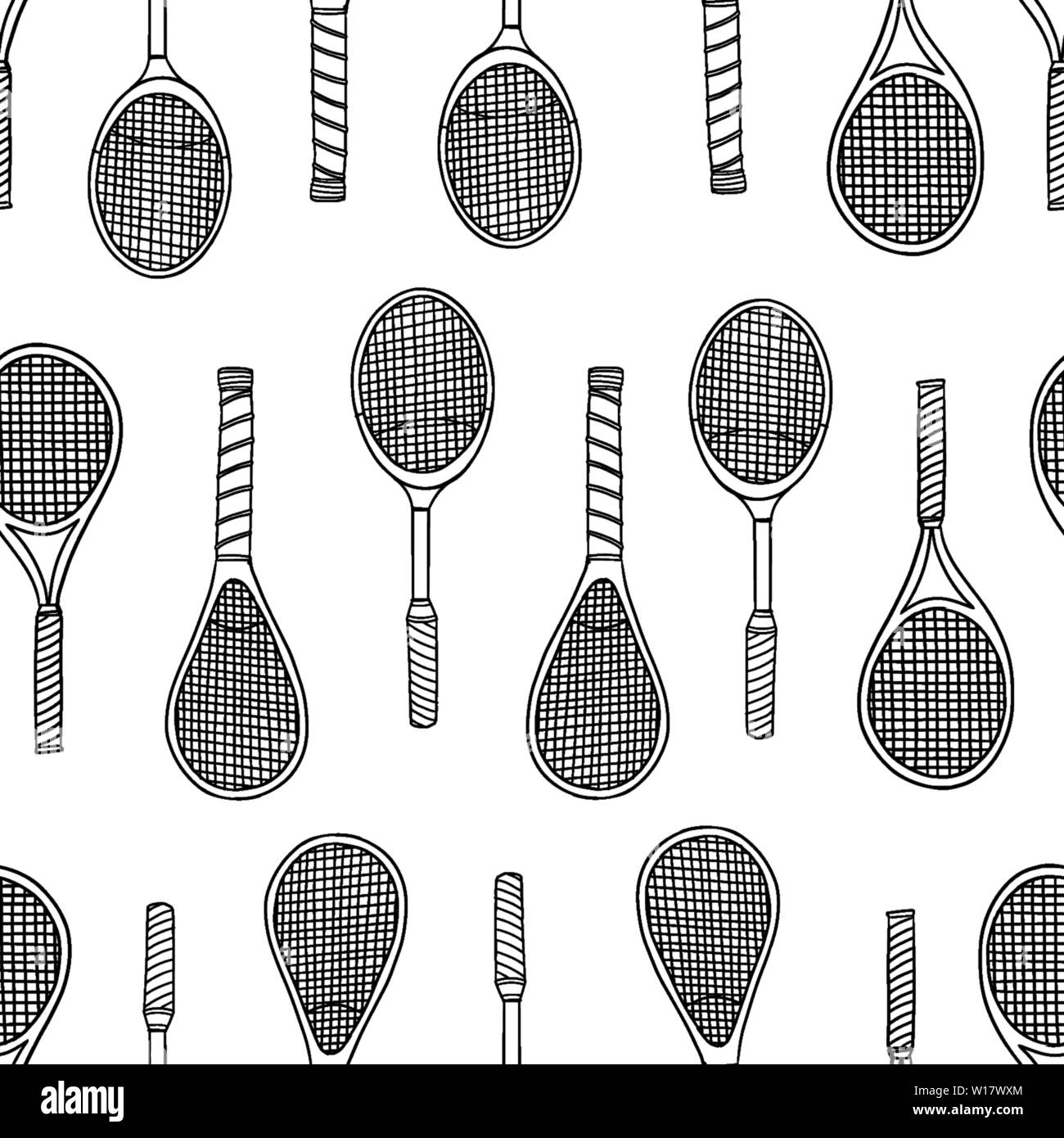 Tennis racket doodle seamless pattern. Vector illustration background ...