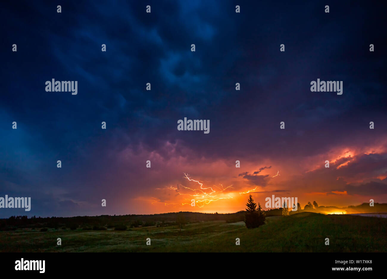 Close Up With Lightning With Dramatic Clouds Composite Image Night Thunder Storm Stock Photo Alamy