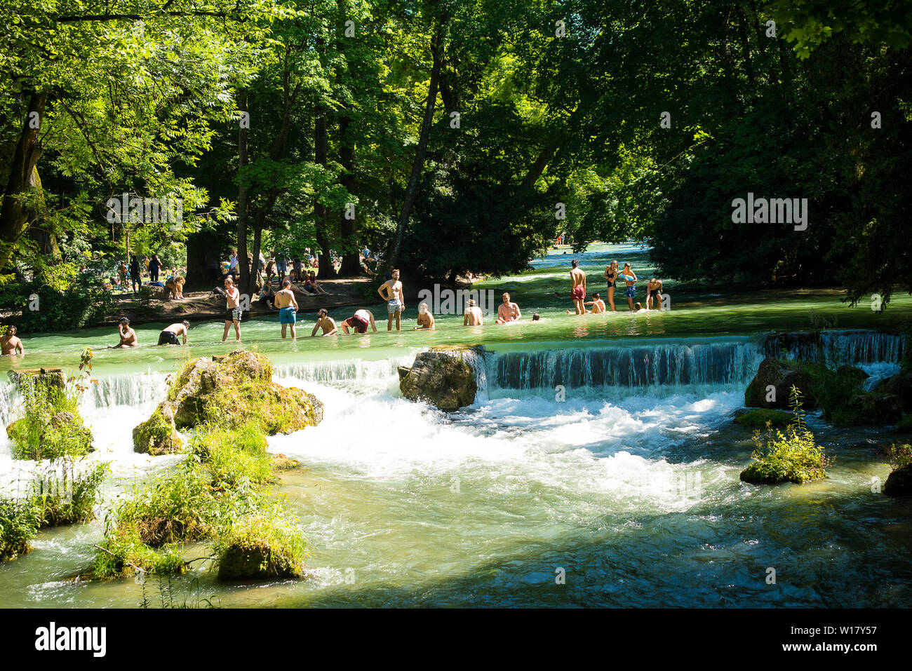 Munich Germany June 28 2019 Crowds Flock To The Englischer Garten