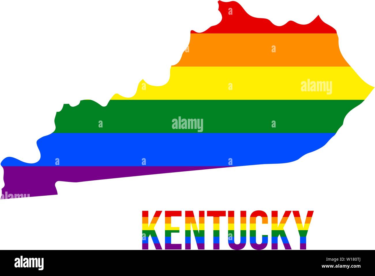 Kentucky State Map in LGBT Rainbow Flag Comprised Six Stripes With