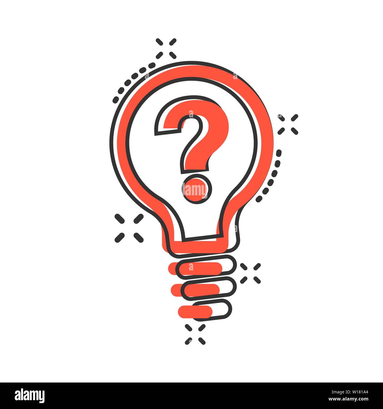 Problem solution icon in comic style. Light bulb idea vector cartoon  illustration on white background. Question and answer business concept  splash eff Stock Vector Image & Art - Alamy