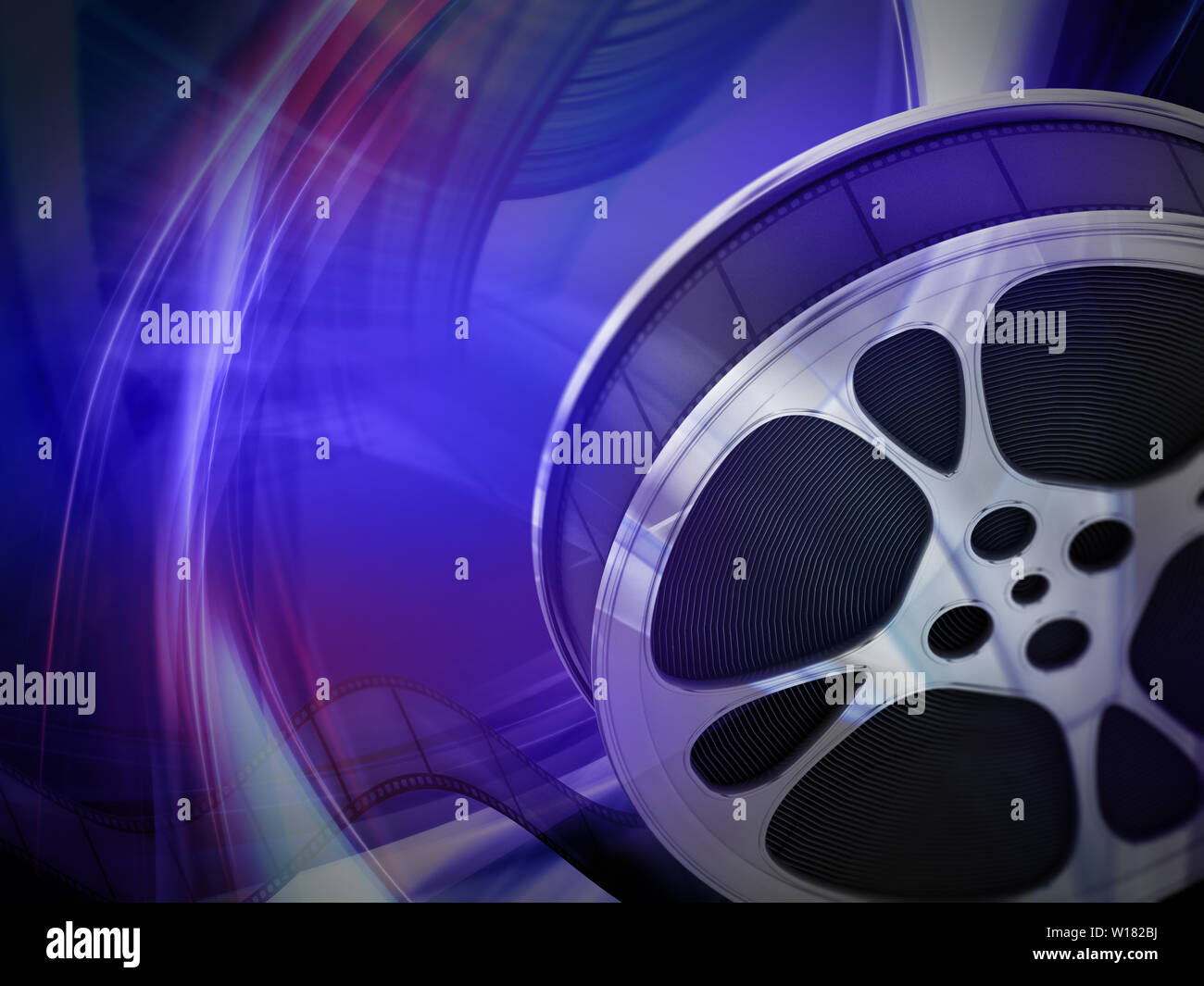 Film reel background with copy space. 3D illustration. Stock Photo