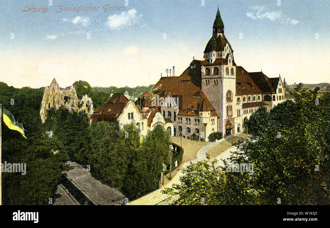 Leipzig, Germany. Zoological garden. Postcard 1910s. Stock Photo