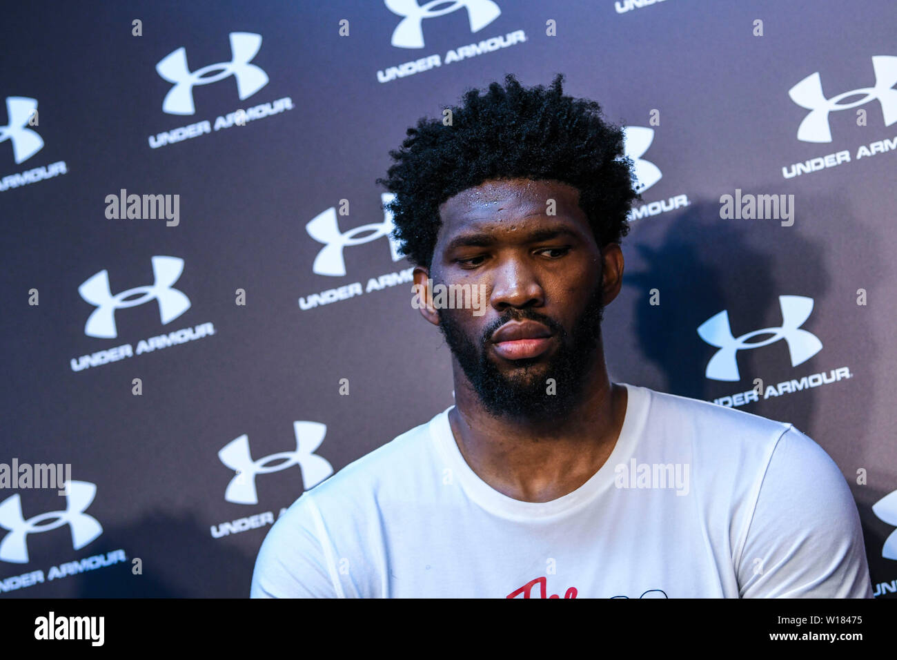 NBA star Joel Embiid of Philadelphia 76ers attends a press conference for  the 2019 Under Armour Basketball Asia Tour in Shanghai, China, 29 June 2019  Stock Photo - Alamy