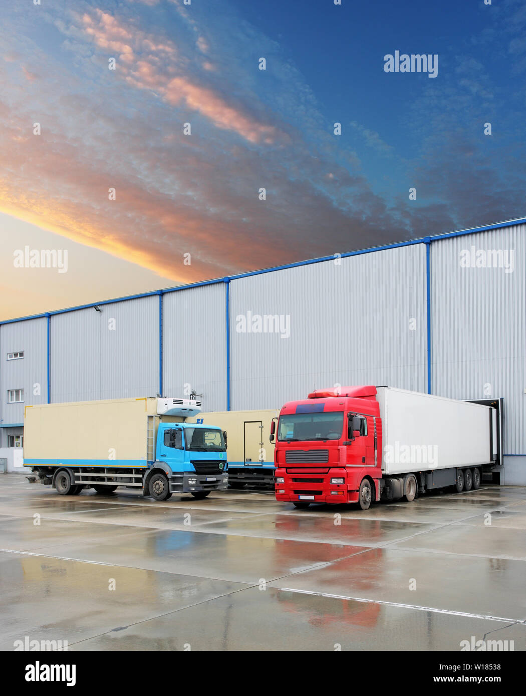 Loading docks in warehouse with truck Stock Photo