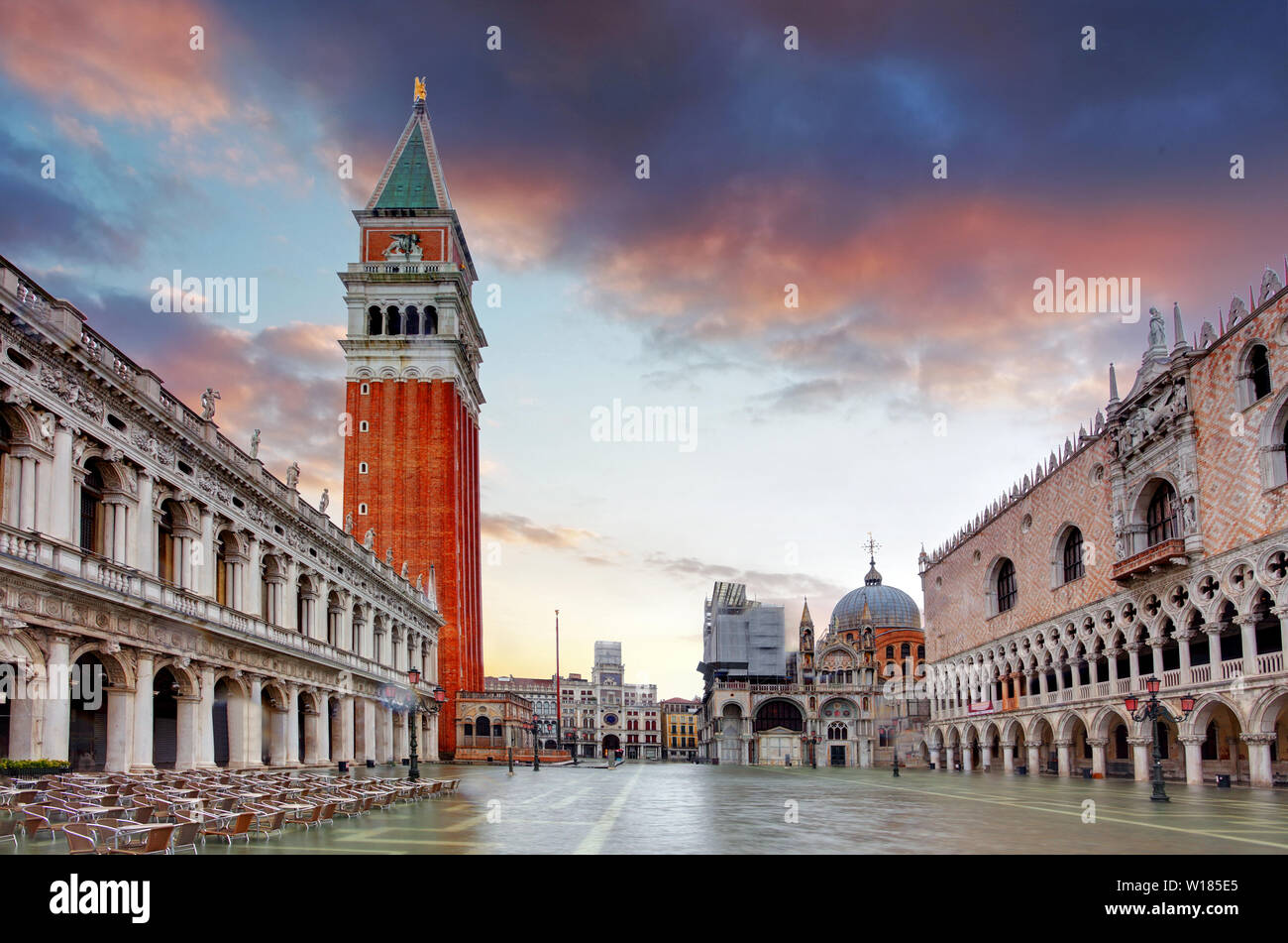 Piazza San Marco at dawn on a cloudy morning. Stock Photo
