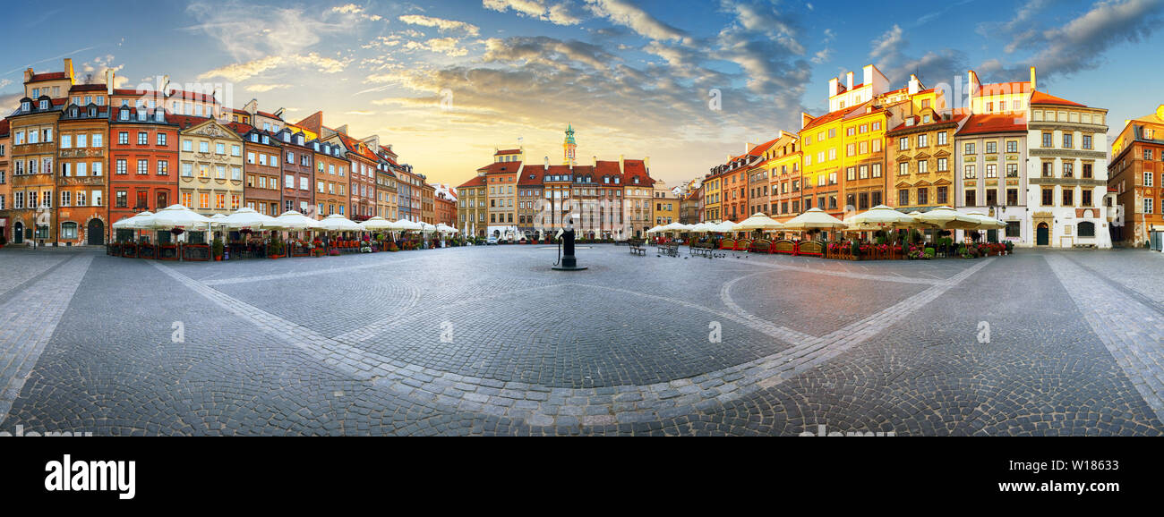 Panorama of Warsaw odl town square at sunset Stock Photo