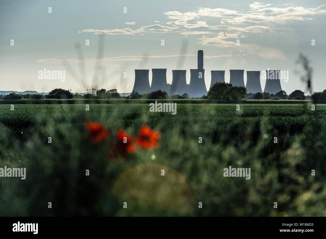 Cottam, Nottinghamshire, United Kingdom, June 2019, A view of Cottam Power Station in Nottinghamshire seen from Lincolnshire in the East Stock Photo