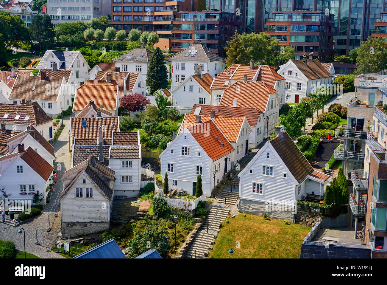 The village around the port of Stavanger taken off a cruise ship docked in the port. Norway, Europe.. Stock Photo