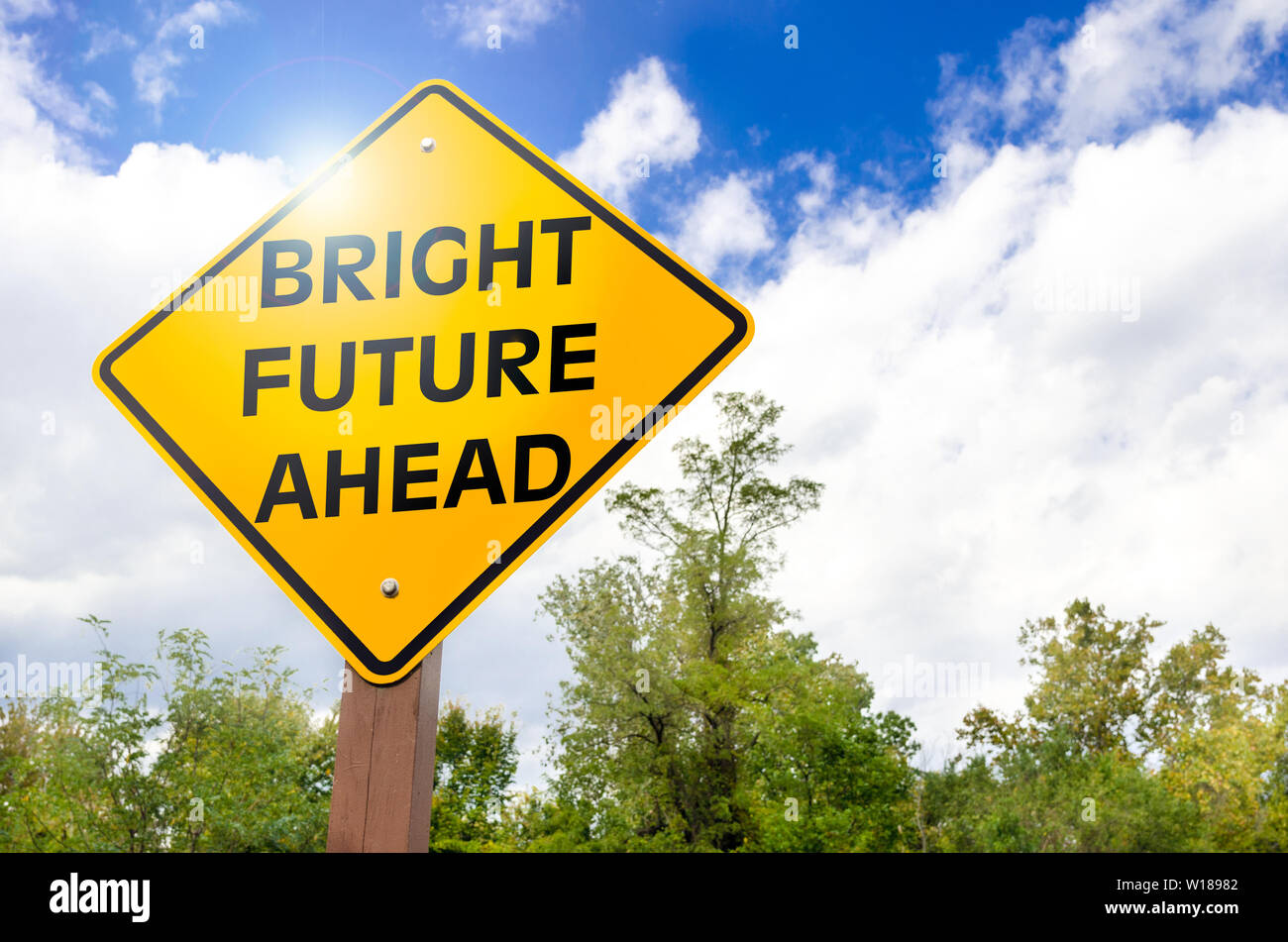 Bright Future Conceptual Traffic Sign. Concept of optimism. Stock Photo