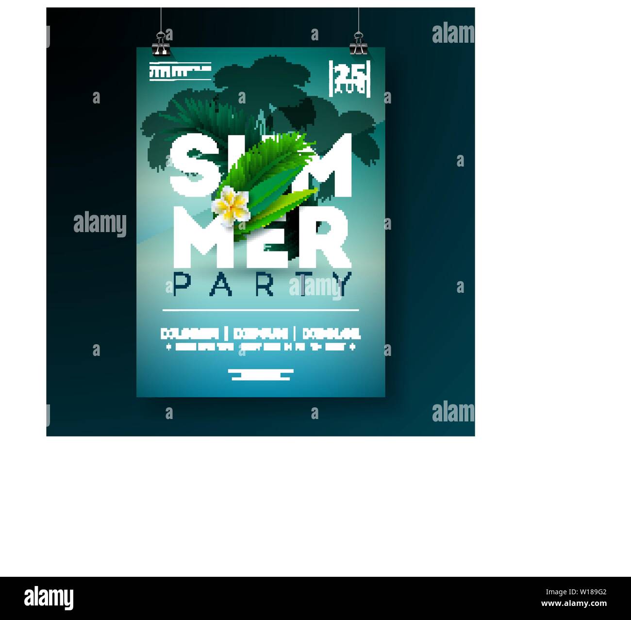 Vector Summer Party Flyer Design with Flower and Tropical Palm Trees on ...