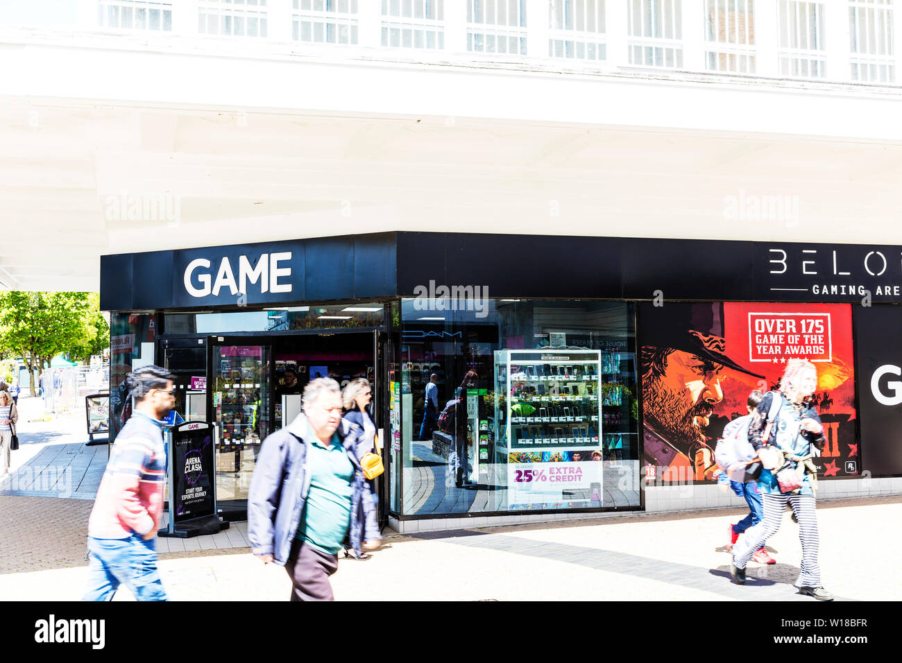 Game store front, Game shop, game retailer, Game shop front, Game sign, games retailer,  video games shop,  video games store, Game shop, Game store Stock Photo