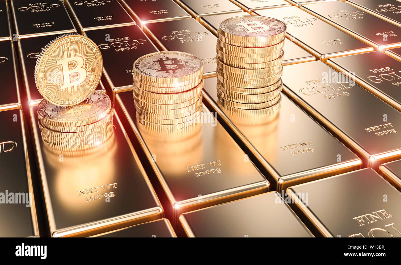3d image render of bitcoin coins on gold bars, concept of crypto currency  Stock Photo - Alamy