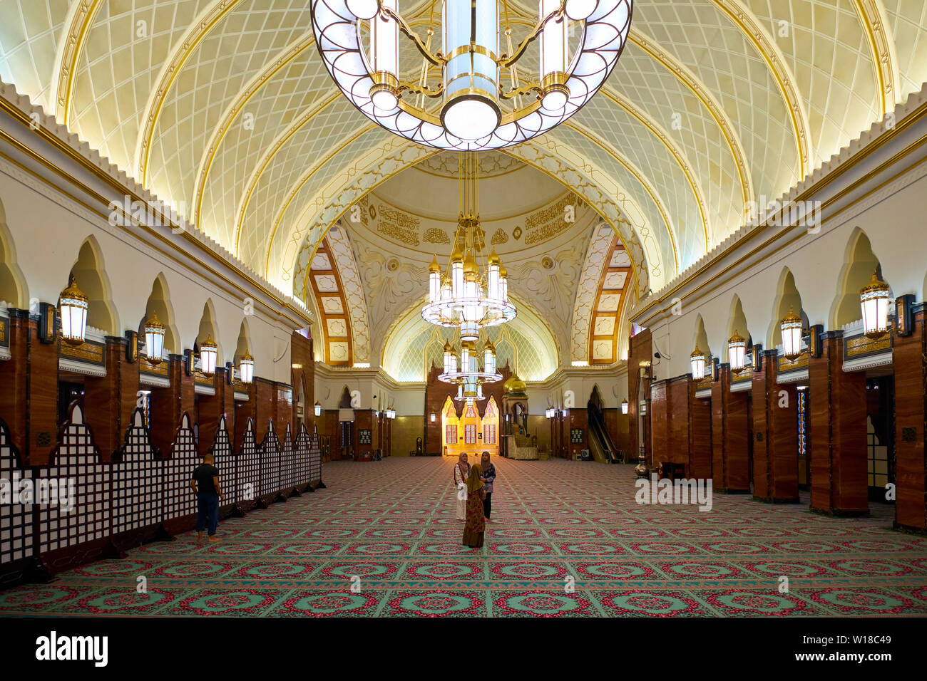 Interior view of the Omar Ali Saifuddien mosque in downtown Bandar Seri Begawan,Brunei. Stock Photo