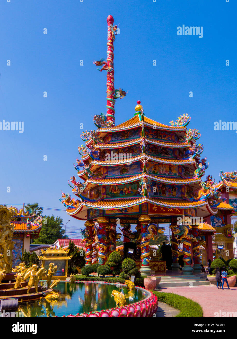 Wihan Thep Sathit Phra Ki Ti Chaloem (or Red Dragon Chinese Temple), Chonburi, Pattaya, Thailand Stock Photo