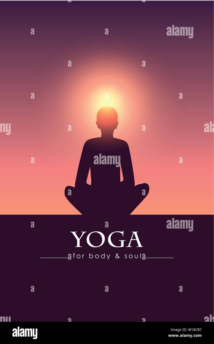 yoga for body and soul meditating person silhouette vector illustration EPS10 Stock Vector