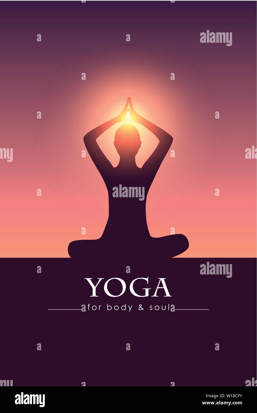 yoga for body and soul meditating person silhouette vector illustration EPS10 Stock Vector