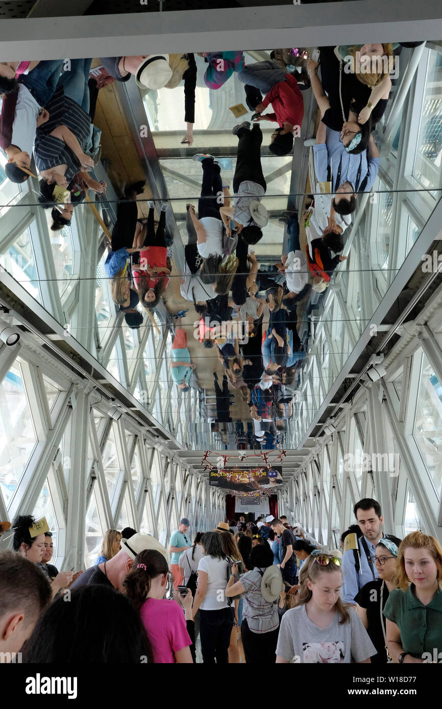REflection of people on a ceiling, Tower bridge, London Stock Photo