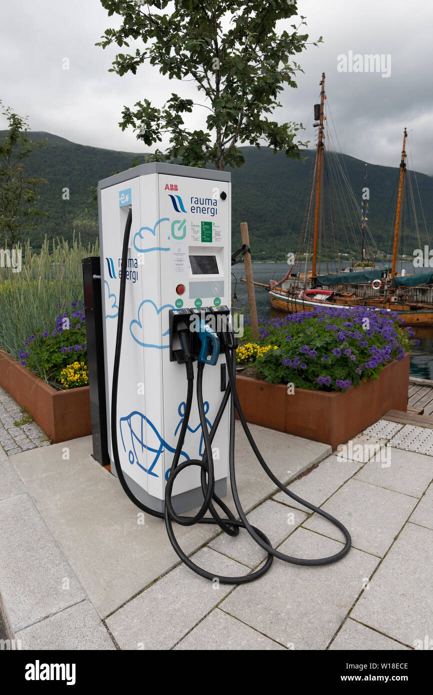Electric car charging station in Andalsnes, Norway Stock Photo Alamy