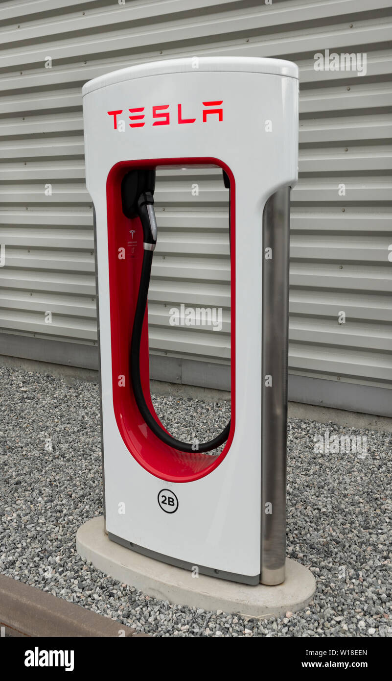 Tesla electric car charging station in Andalsnes, Norway Stock Photo