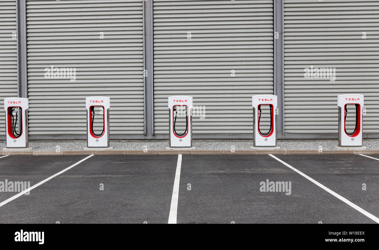 Tesla electric car charging station in Andalsnes, Norway Stock Photo